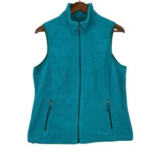 L.L. Bean Womens Polartec Full Zip Vest Size M Fleece Green Zippered Pockets